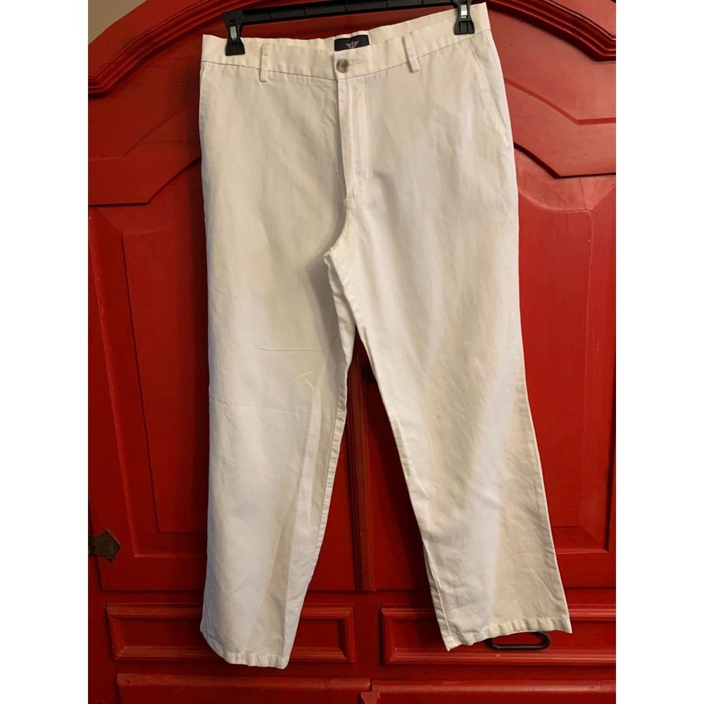 Dockers Womans Linen Blend White Pants 32 x 30 Straight Fit EUC Bright White